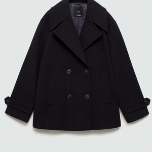 Mango Women's Double-breasted wool coat size S dark navy